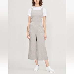 Free People Gray and Cream Stripped Off The Shore Linen Blend Overall Size 0